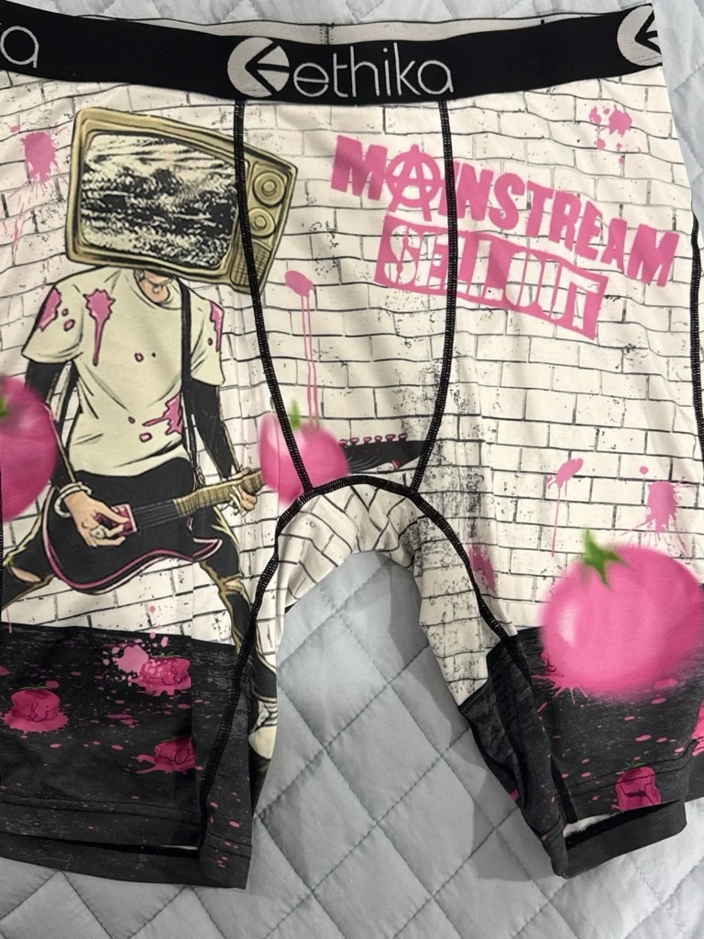 Ethika White Boxer Briefs with Black & Pink Graphic